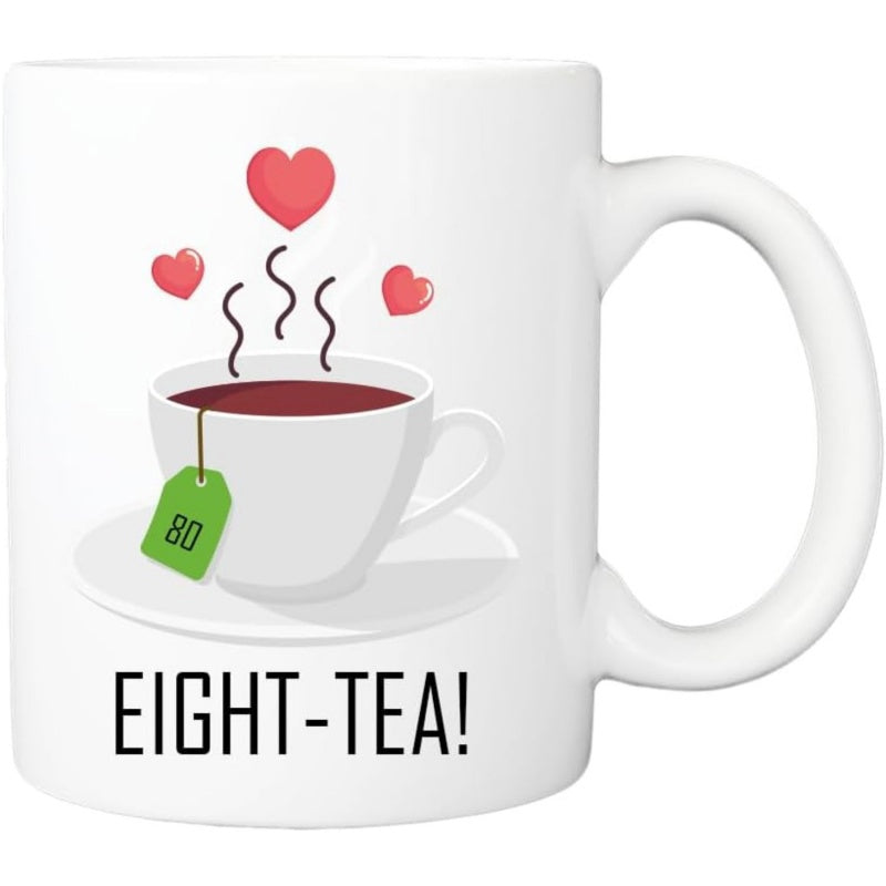 Tailorly White Ceramic 11 oz Mug - Eight-Tea Hot Steaming Cup Of Tea With Delicate Pink Hearts Floating Above Saucer Cup