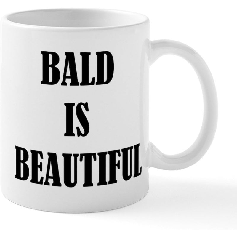 Tailorly White Ceramic 11 oz Mug - Bald Is Beautiful Minimalist White Ceramic Coffee Vessel With Bold Black Typography Mug