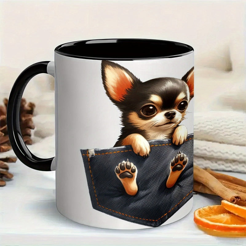 Tailorly Black Accent 11 oz Mug - adorable chihuahua peek dog print