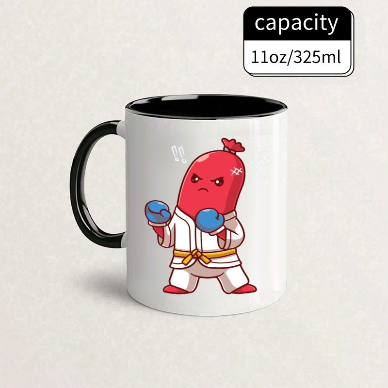 Tailorly Black Accent 11 oz Mug - karate sausage cartoon print