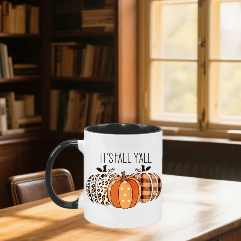 Tailorly Black Accent 11 oz Mug - black handle autumn themed with pumpkin lid like design lettering leakp_97ccb0599e164ad6a45a33e99ba81372