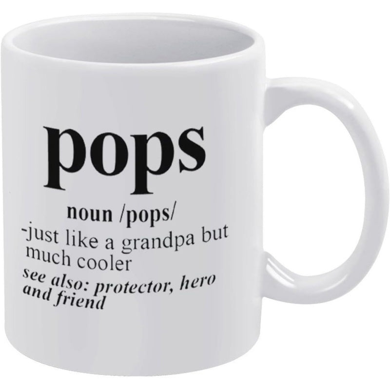 Tailorly White Ceramic 11 oz Mug - Pops Noun Just Like A Grandpa But Much Cooler See Also Protector Hero And Friend Elegant Minimalist White Ceramic Vessel