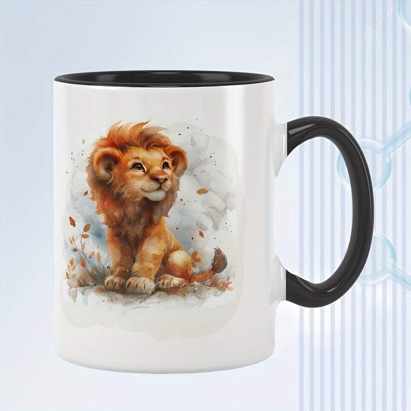 Tailorly Black Accent 11 oz Mug - watercolor cartoon lion