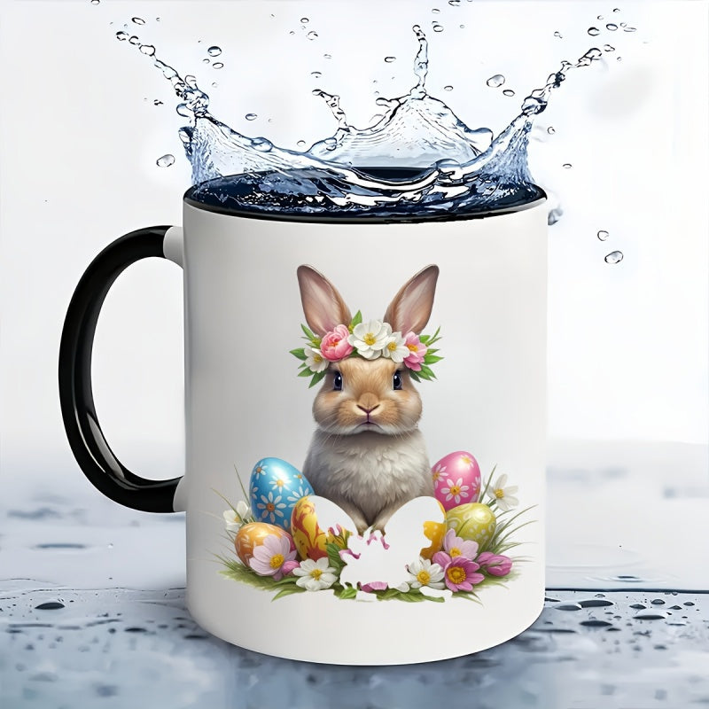 Tailorly Black Accent 11 oz Mug - easter bunny， cute bunny