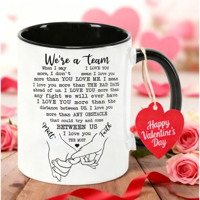 Tailorly Black Accent 11 oz Mug - hand in hand symbolizing love