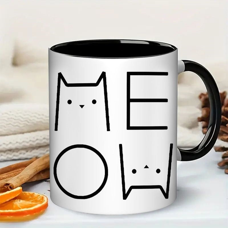 Tailorly Black Accent 11 oz Mug - minimalist kitten design