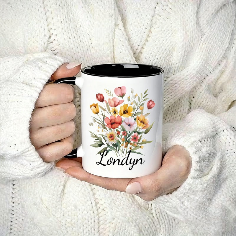 Tailorly Black Accent 11 oz Mug - floral-themed design