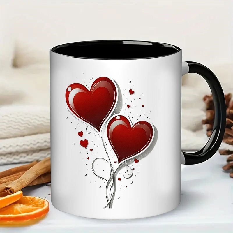 Tailorly Black Accent 11 oz Mug - white heart balloons