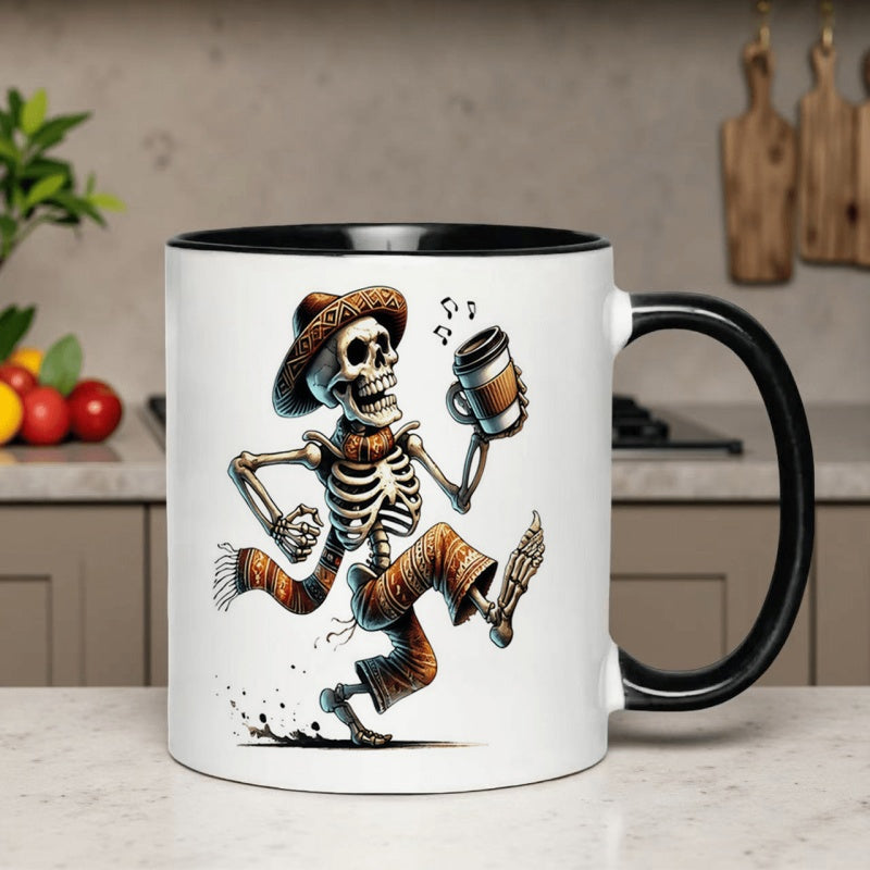 Tailorly Black Accent 11 oz Mug - gothic sugar skull dia de los muertos design