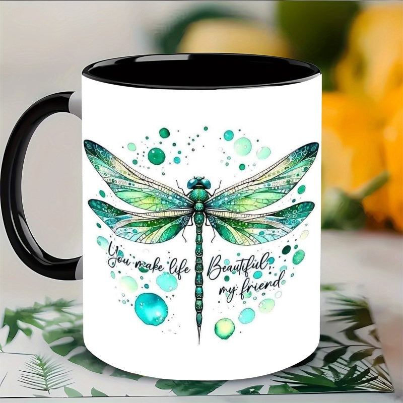 Tailorly Black Accent 11 oz Mug - dragonfly themed watercolor
