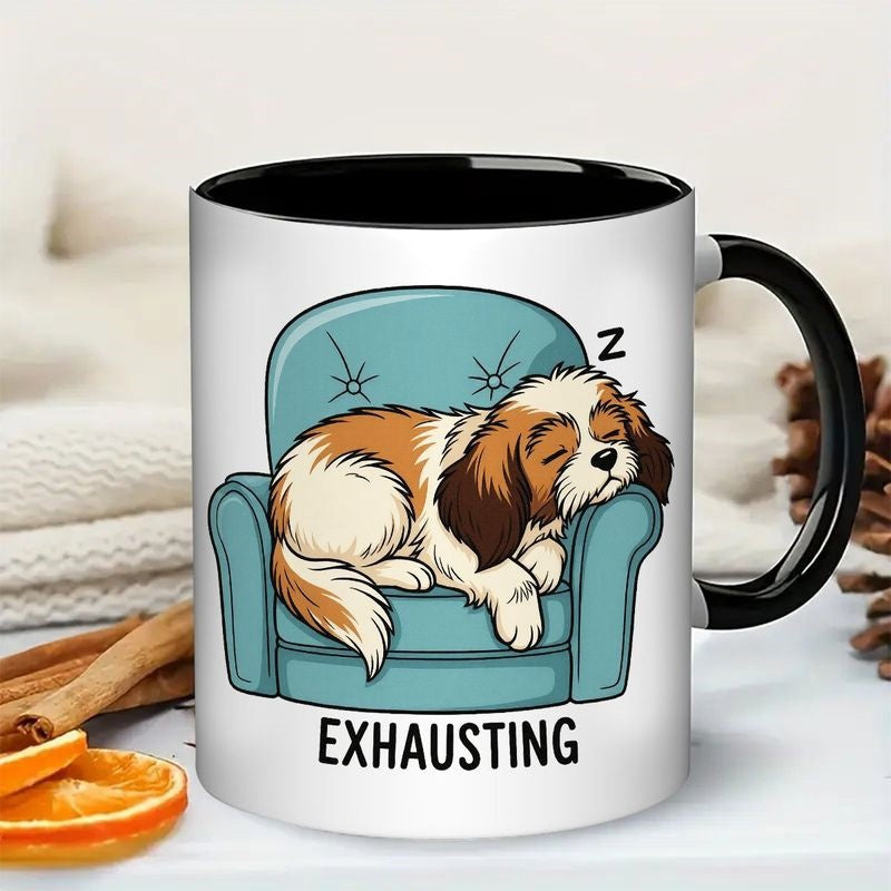 Tailorly Black Accent 11 oz Mug - sleeping shih tzu cute puppy nap on armchair