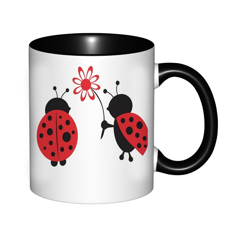Tailorly Black Accent 11 oz Mug - ladybug mug ladybug pair with ceramic coffee cup ideal for ladybug enthusiasts and as a for valentines day