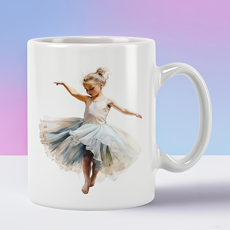 Tailorly White Ceramic 11 oz Mug - Graceful Little Dancing In A Flowing Tutu With Elegant Pose Ballerina