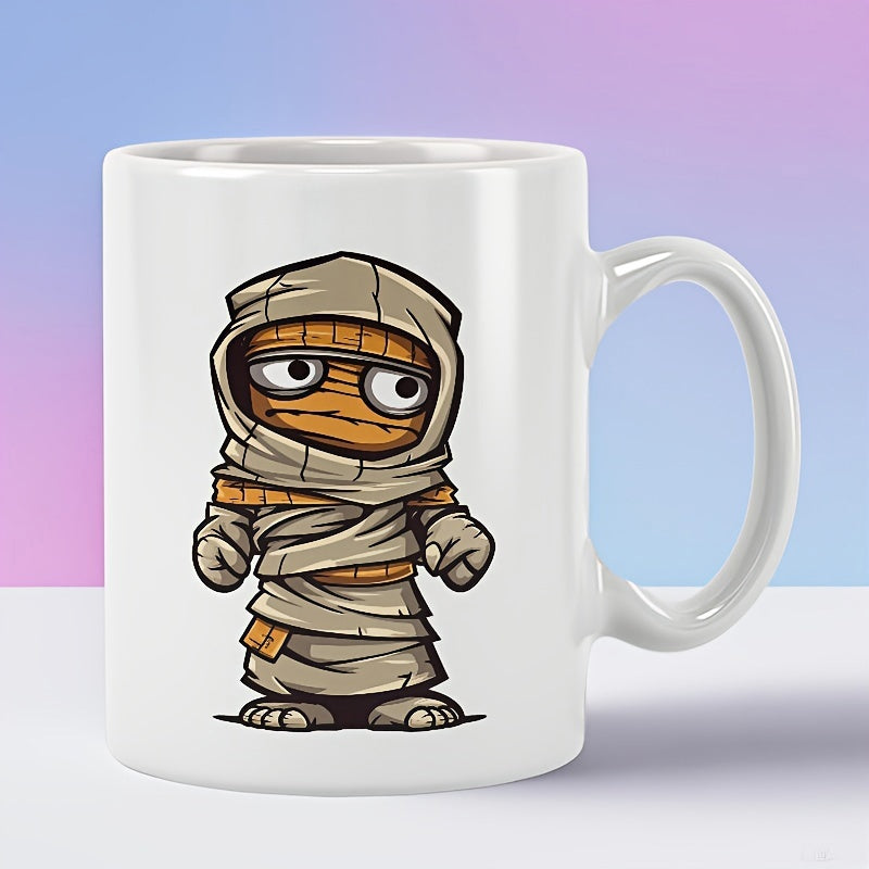 Tailorly White Ceramic 11 oz Mug - Cute Wrapped Character With Large Eyes In Ancient Egyptian Style Mummy
