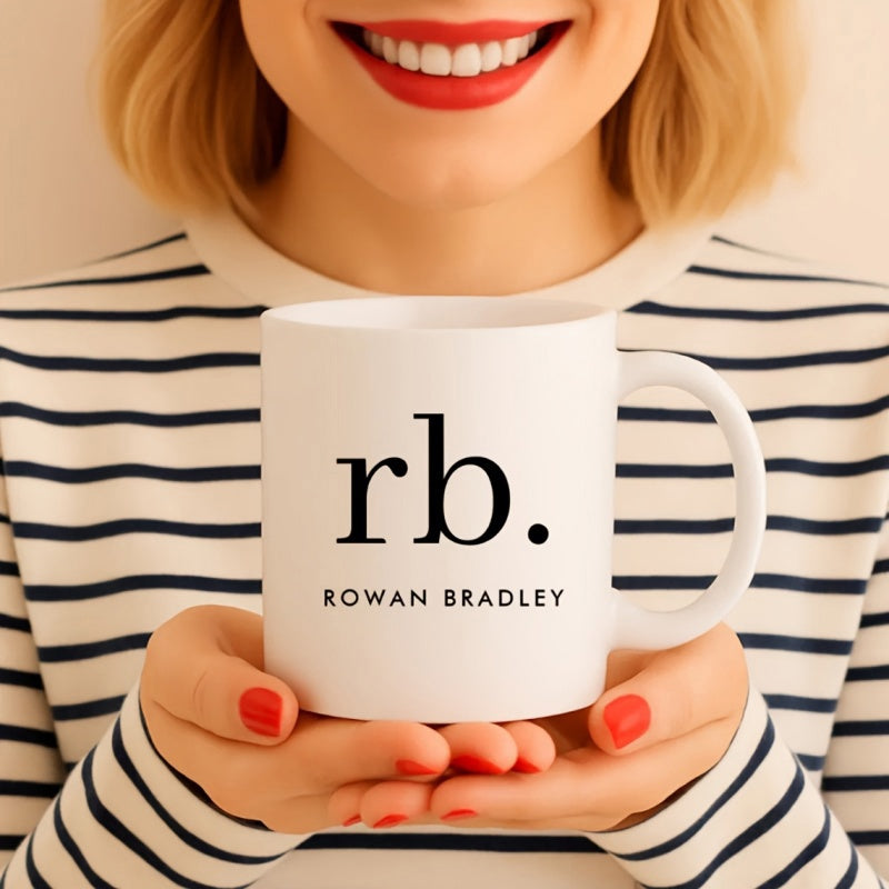 Tailorly White Ceramic 11 oz Mug - Rowan Bradley Minimalist White Ceramic Cup With Black Typography And Lowercase Letters Mug