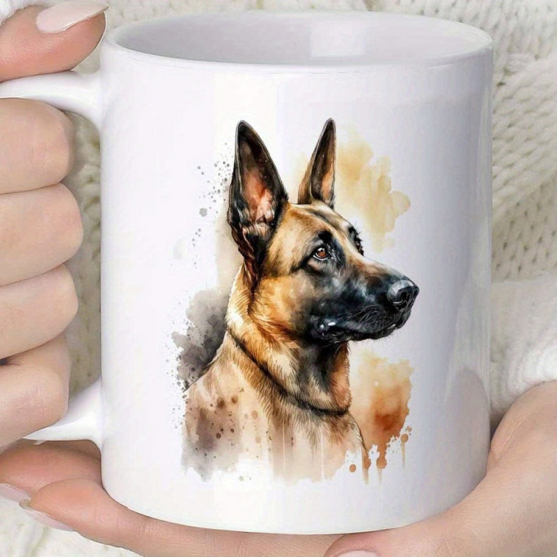 Tailorly White Ceramic 11 oz Mug - Beautiful Watercolor Portrait Featuring Majestic Dog Profile With Alert Ears German Shepherd