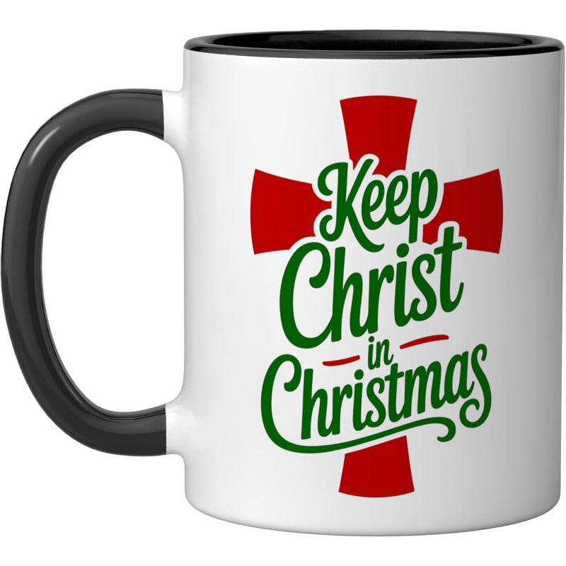 Tailorly Black Accent 11 oz Mug - keep christ in christmas