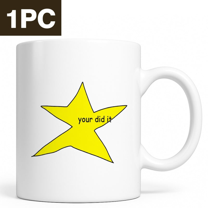Tailorly White Ceramic 11 oz Mug - Your Did It Hand Drawn Jagged Yellow Silhouette Featuring A Minimalist Sarcastic Meme Style Star