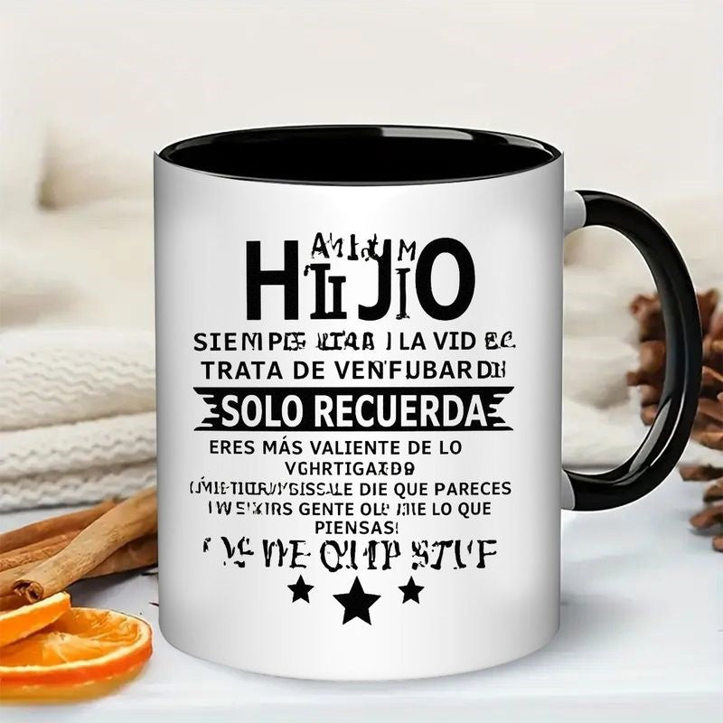 Tailorly Black Accent 11 oz Mug - spanish inspirational text to my son motivational quote