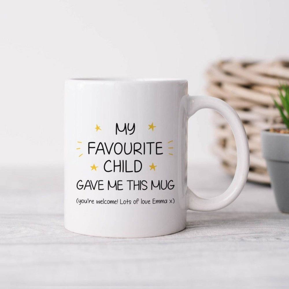 Tailorly White Ceramic 11 oz Mug - My Favourite Child Gave Me This Mug Elegant White Ceramic Featuring Golden Star Accents Humorous Mug