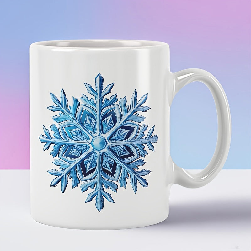 Tailorly White Ceramic 11 oz Mug - Intricate Blue Crystal Symmetry Shining Under Winter Morning Light Snowflake