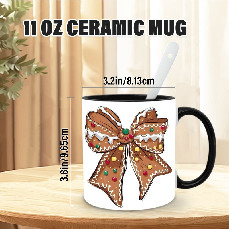 Tailorly Black Accent 11 oz Mug - gingerbread bow