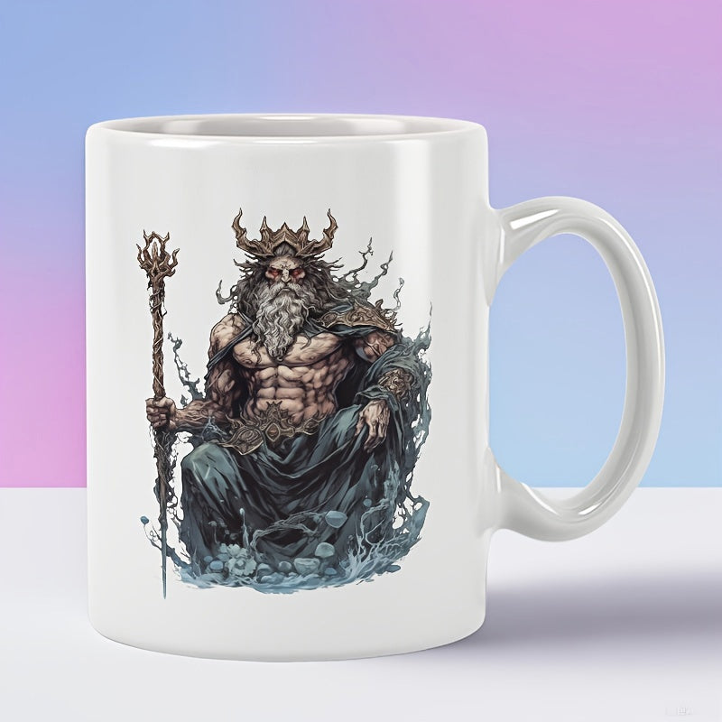 Tailorly White Ceramic 11 oz Mug - Powerful Ancient Deity Holding A Scepter Among Swirling Mist King
