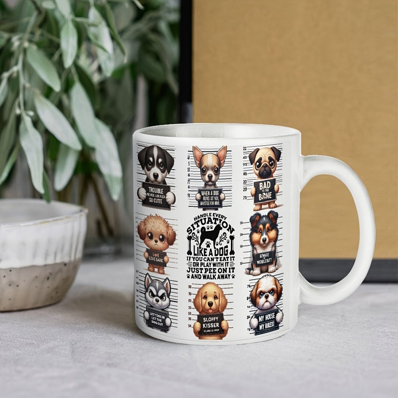 Tailorly White Ceramic 11 oz Mug - Its A Dog Situation Just Pee On It And Walk Away Adorable Cartoon Puppies In Grid Holding Lineup Signs Under Playful Text Mug