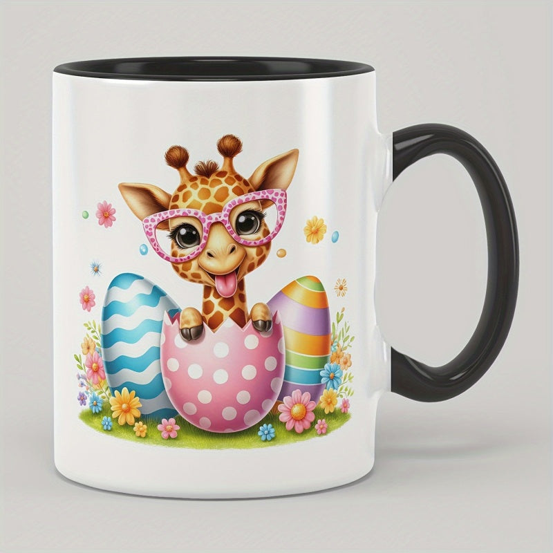Tailorly Black Accent 11 oz Mug - colorful giraffe and deer pattern