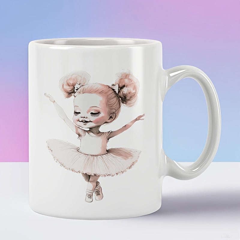 Tailorly White Ceramic 11 oz Mug - Adorable Little Girl Dancing In Tutu With Pigtails And Soft Glow Ballerina