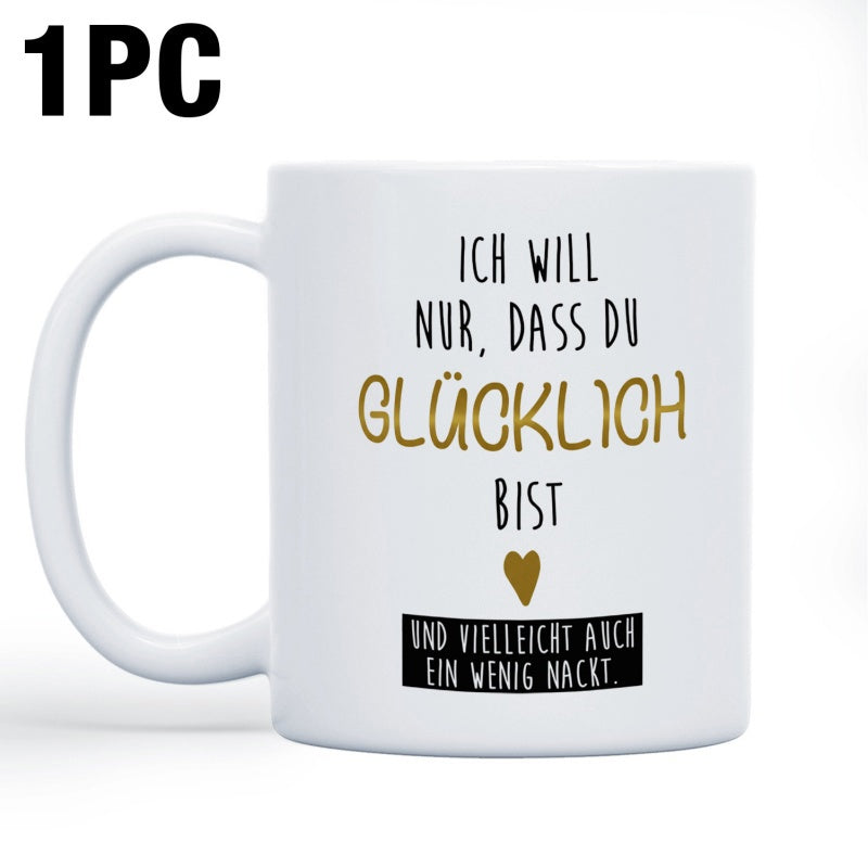 Tailorly White Ceramic 11 oz Mug - Minimalist White Ceramic Featuring Elegant Black And Golden Heart Script Text Mug