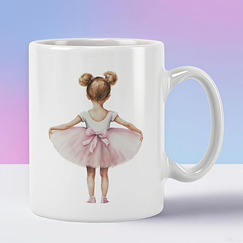 Tailorly White Ceramic 11 oz Mug - Adorable Little Girl Wearing Pink Tutu Dancing In Graceful Ballet Ballerina