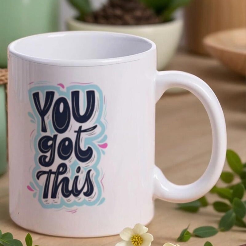 Tailorly White Ceramic 11 oz Mug - You Got This Stylized Bold Typography Featuring Pastel Outlines With Artistic Decorative Flourishes Mug