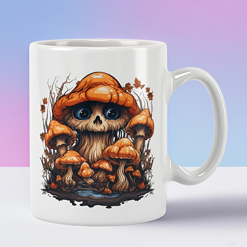 Tailorly White Ceramic 11 oz Mug - Whimsical Forest Creature Surrounded By Small Fungi And Autumnal Foliage Mushroom