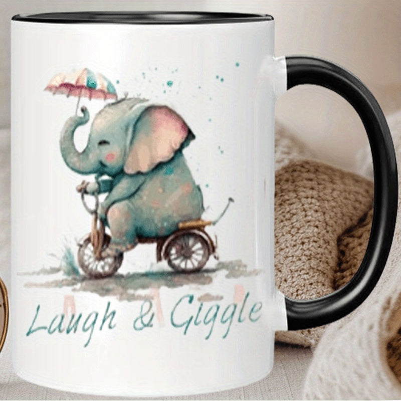 Tailorly Black Accent 11 oz Mug - elephant illustration