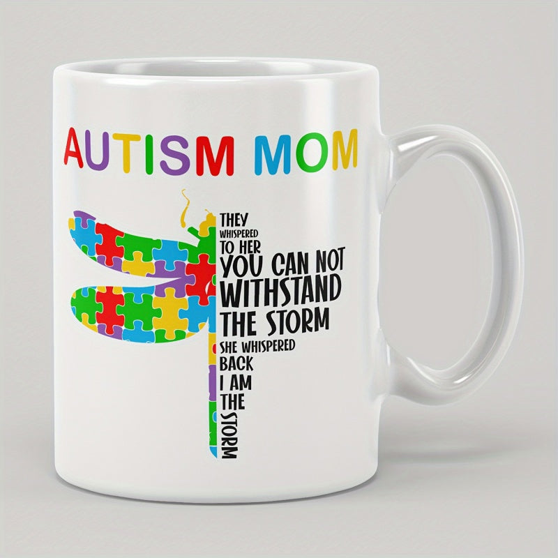 Tailorly White Ceramic 11 oz Mug - Autism Mom They Whispered To Her You Can Not Withstand The Storm She Whispered Back I Am The Storm Vibrant Colorful Puzzle Piece