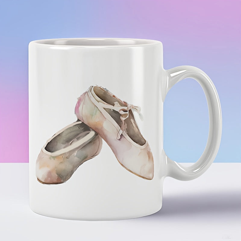 Tailorly White Ceramic 11 oz Mug - Soft Watercolor Pair Of Elegant Satin Pink Artistic Dance Ballet Shoes