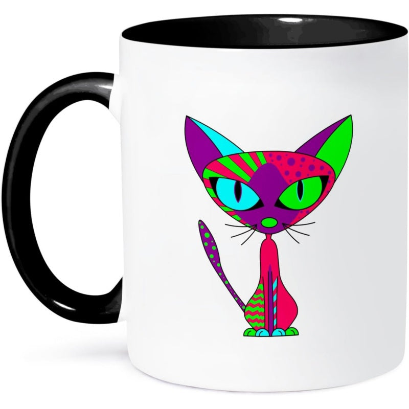 Tailorly Black Accent 11 oz Mug - cute colorful cat pink purple