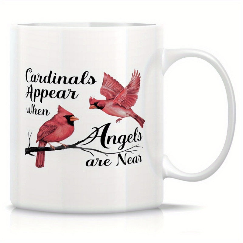 Tailorly White Ceramic 11 oz Mug - Cardinals Appear When Angels Are Near Vibrant Red Birds Perched On Branch And Flying Through Air Cardinal