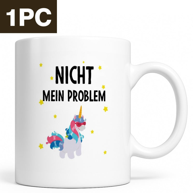 Tailorly White Ceramic 11 oz Mug - Mystical Colorful Creature Wearing Stylish Sunglasses Under Golden Glowing Stars Unicorn