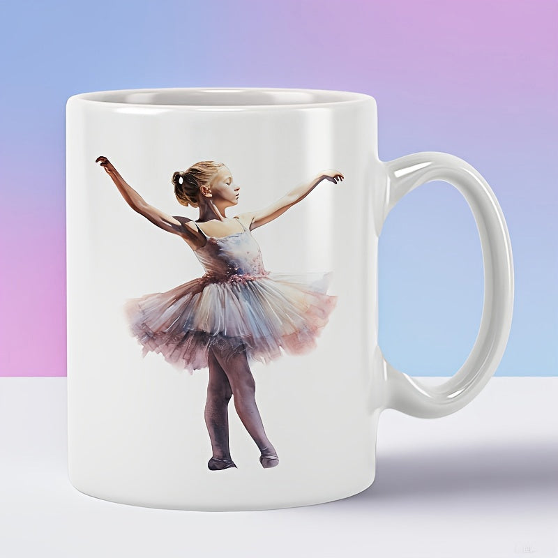 Tailorly White Ceramic 11 oz Mug - Elegant Young Ballerina Dancing In Colorful Tutu With Graceful Artistic Poses Ballerina