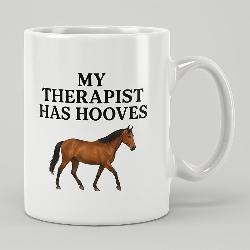 Tailorly White Ceramic 11 oz Mug - My Therapist Has Hooves Majestic Brown Horse Walking Gracefully On Plain White Background Horse