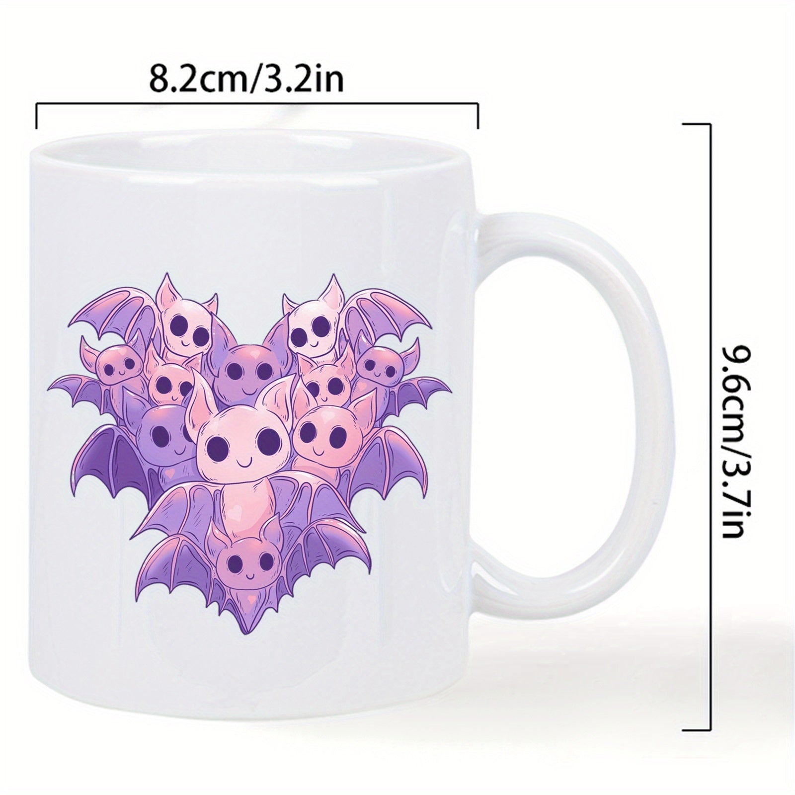 Tailorly White Ceramic 11 oz Mug - Adorable Cartoon Purple And Pink Bats Flying In Heart Shape Formation Bat