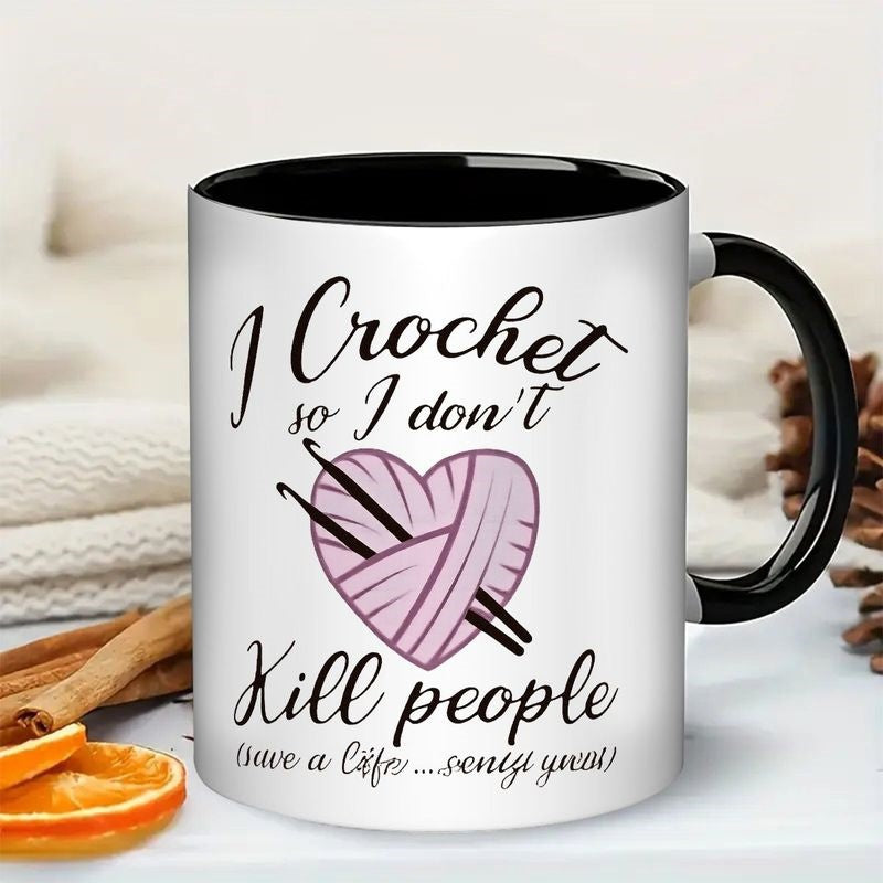 Tailorly Black Accent 11 oz Mug - funny i crochet don't kill people crochet knitting gift text