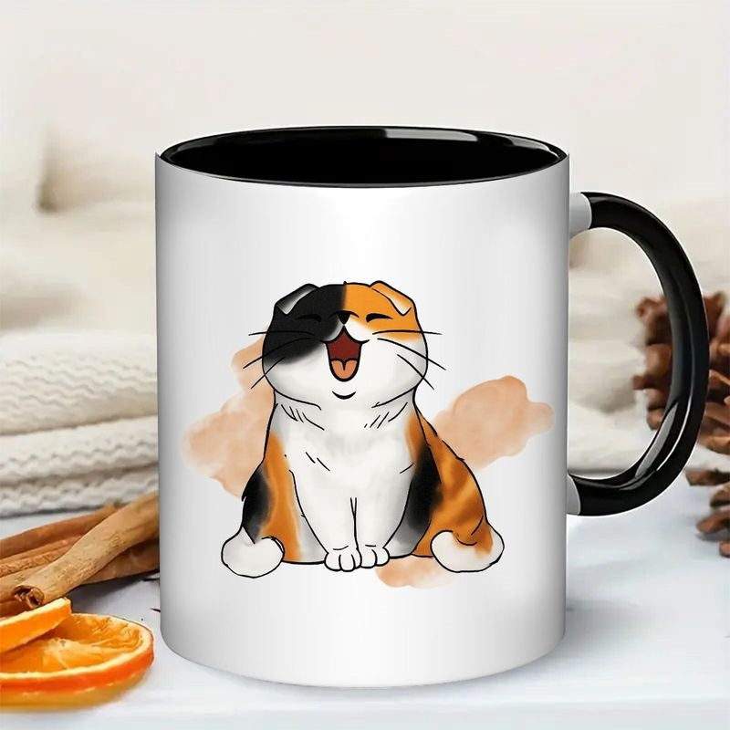 Tailorly Black Accent 11 oz Mug - maneki neko， tabby kitten pattern