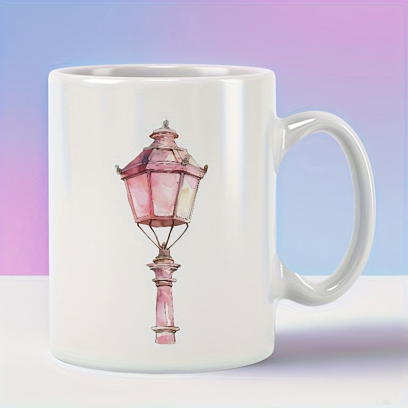 Tailorly White Ceramic 11 oz Mug - Vintage Watercolor Style Pink Lantern With Delicate Shading And Artistic Details Street Lamp