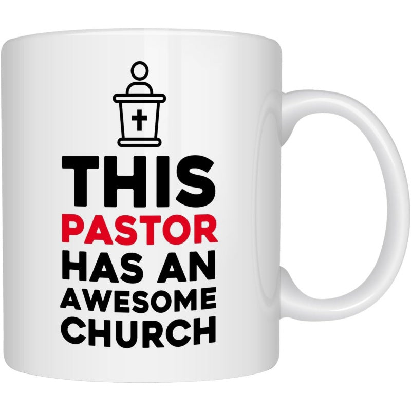 Tailorly White Ceramic 11 oz Mug - This Pastor Has An Awesome Church Simple Line Art Icon Showing A Religious Figure Standing Behind A Pulpit