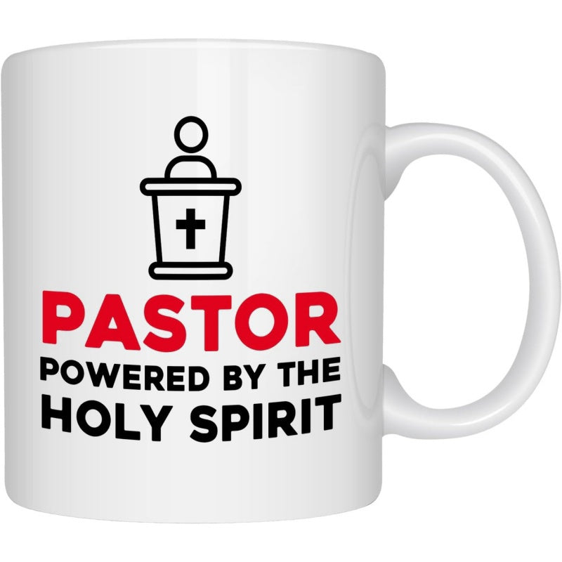 Tailorly White Ceramic 11 oz Mug - Pastor Powered By The Holy Spirit Minimalist Black Line Icon Featuring A Symbolic Religious Church Pulpit