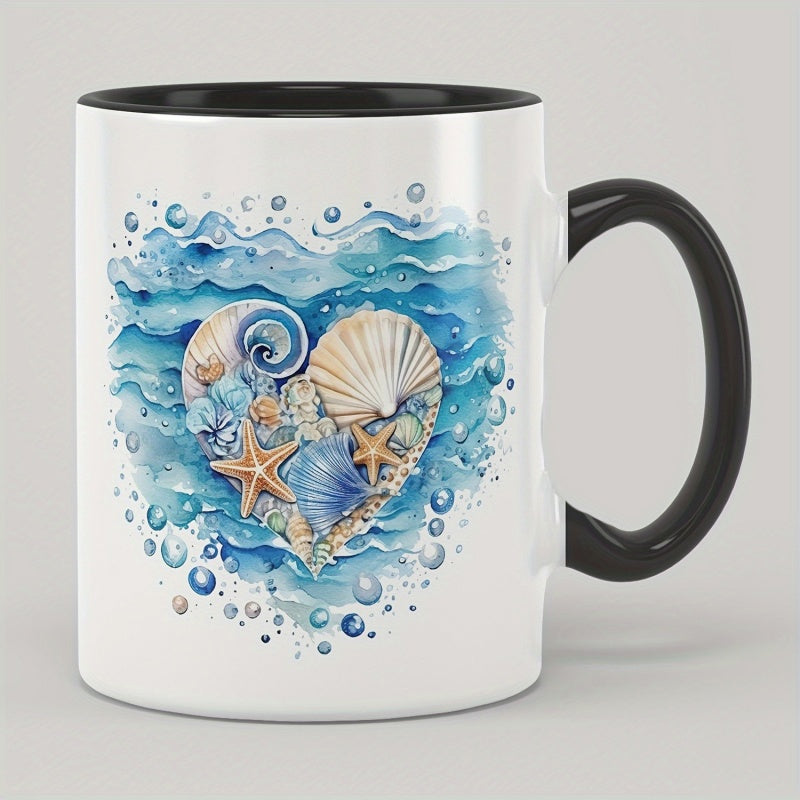 Tailorly Black Accent 11 oz Mug - 1pc 11oz ceramic mug shell pattern water cup trendy coffee mug humorous funny cute mug for friends for parents for