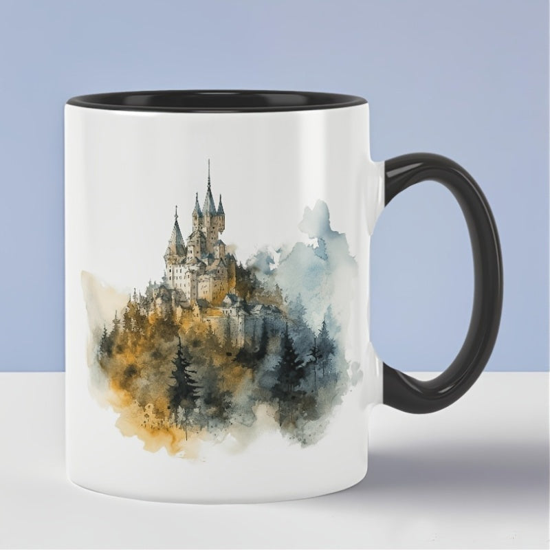 Tailorly Black Accent 11 oz Mug - a castle with golden